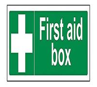 V Safety First Aid Box Sign - 300mm x 100mm - 1mm Rigid Plastic