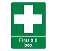 V Safety First Aid Box Sign - Portrait - 100mm x 150mm - 2mm Rigid Plastic, 31004AG-R2