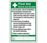 V Safety First Aid Burns And Scalds Poster Sign - 200mm x 300mm - Self Adhesive Vinyl