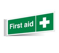 V Safety First Aid Cross Corridor Sign - Landscape 450 x 150 mm - 3mm Indoor Palboard Safety Sign