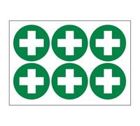 V Safety First Aid Cross Vinyl Labels On A Sheet 65 mm Dia - Self Adhesive Vinyl - Sheet of 6 Safety Sign