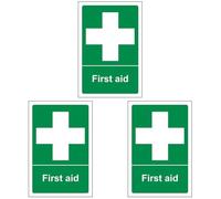 V Safety First Aid First Aid General Sign - 100mm x 150mm - 1mm Rigid Plastic (Pack of 3)