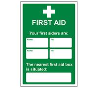 V Safety First Aid/first Aiders/location Sign - Adhesive Vinyl - 200X300mm (X3)