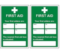 V Safety First Aid General - First Aid/First Aiders/Location - 200 x 300 mm Safety Sign (Pack of 2)