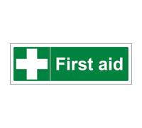 V Safety First Aid - Landscape 450 x 150 mm - 2mm Super-Tough Rigid Plastic Safety Sign