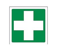 V Safety First Aid Logo Sign - Square - 100mm x 100mm - 1mm Rigid Plastic, Green, 31028AF-R