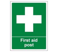 V Safety First Aid Post - Portrait 150 x 200 mm - Self Adhesive Vinyl - Aluminium Effect Safety Sign
