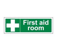 V Safety First Aid Room 300 x 100 mm - 3mm Brushed Aluminium Composite Safety Sign