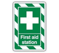 V Safety First Aid Station - ExtraViz 250 x 350 mm - Glow In The Dark 1mm Rigid Plastic Safety Sign