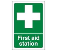 V Safety First Aid Station - Portrait 200 x 300 mm - 2mm Super-Tough Rigid Plastic Safety Sign