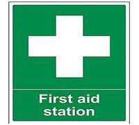 V Safety First Aid Station Sign - 300mm x 400mm - 1mm Rigid Plastic