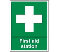 V Safety First Aid Station Sign - 300mm x 400mm - Self Adhesive Vinyl