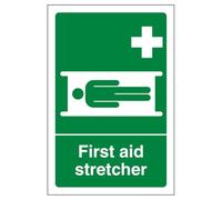 V Safety First Aid Stretcher - Portrait 150 x 200mm - 2mm Rigid Plastic Safety Sign