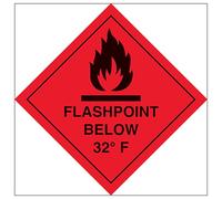 V Safety Flashpoint Below 32F 100 x 100 mm - Glow In The Dark 1mm Rigid Plastic Safety Sign