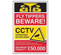 V Safety Fly Tippers Beware! CCTV Operating In This Area/Fly Tipping Is An Offence 300 x 400mm - 2mm Rigid Plastic Safety Sign