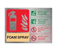 V Safety Foam Spray Extinguisher - Landscape 150 x 100 mm - 1.6mm Aluminium Effect Rigid Plastic Safety Sign