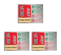 V Safety Foam Spray Extinguisher - Landscape 150 x 100 mm - 1.6mm Aluminium Effect Rigid Plastic Safety Sign (Pack of 3)