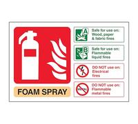 V Safety Foam Spray Fire Extinguisher - Landscape 150 x 100 mm - 2mm Rigid Plastic Safety Sign
