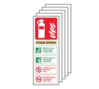 V Safety Foam Spray Safety Sign - Not Electrical Safe Fire Extinguisher - Self Adhesive Vinyl - 75 X 200mm - 5 Pack