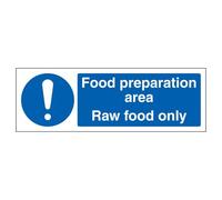 V Safety Food Preparation Area - Raw Food - Landscape 300 x 100 mm - 2mm Rigid Plastic Safety Sign