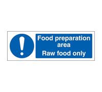 V Safety Food Preparation Area - Raw Food - Landscape 300 x 100 mm - Glow In The Dark Self Adhesive Vinyl Safety Sign