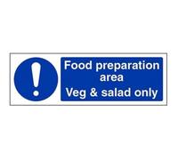 V Safety Food Preparation Area/Veg & Salad Only Sign - 300mm x 100mm - Self Adhesive Vinyl