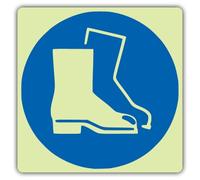 V Safety Foot Protection Must Be Worn Symbol Sign - 300 x 300 mm | Glow In The Dark | Double Glow Self Adhesive Vinyl | Mandatory Safety Signage - Made in Britain