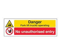 V Safety Forklift Trucks/No Unauthorised Entry 300 x 100 mm - Glow In The Dark 1mm Rigid Plastic Safety Sign