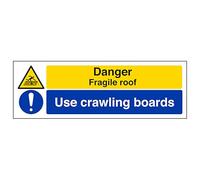 V Safety Fragile Roof/Use Crawling Boards - Landscape 300 x 100 mm - Glow In The Dark 1mm Rigid Plastic Safety Sign