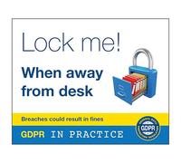 V Safety GDPR Sticker - Lock Me! When Away From Desk 100 x 80 mm - Self Adhesive Vinyl Safety Sign