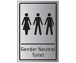 V Safety Gender Neutral Toilet - 200mm x 300mm - Self Adhesive Aluminium Effect