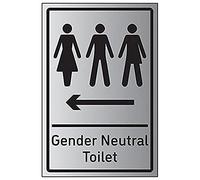 V Safety Gender Neutral Toilet Arrow Left - 200mm x 300mm - 1.6mm Aluminium Effect Rigid Plastic