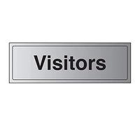 V Safety General Door-Visitors Sign - 300mm x 100mm - Self Adhesive Alu Effect