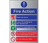 V Safety General Fire Action 5 Message Risks Sign - 150mm x 200mm - 1.6mm Alu Rigid Plastic