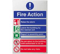 V Safety General Fire Action 5 Message Risks Sign - 200mm x 300mm - Self Adhesive Alu Effect