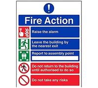 V Safety General Fire Action 5 Message Risks Sign - Portrait - 300mm x 400mm - Self Adhesive Vinyl