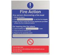 V-Safety General Fire Action Dial Sign 150 × 200 mm - 3 mm Brushed Aluminium Composite (ACM) - Durable, Lightweight & BS 5499-2 Compliant Emergency Fire Safety Instruction Panel