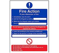 V Safety General Fire Action If You Discover A Fire... Fire Action Notice Sign - 150mm x 200mm - 1mm Rigid Plastic