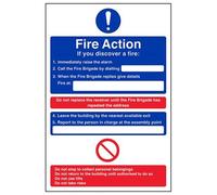 V Safety General Fire Action If You Discover A Fire... Fire Action Notice Sign - 200mm x 300mm - 1mm Rigid Plastic