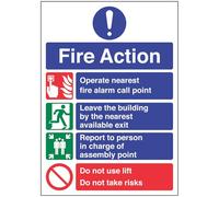 V Safety General Fire Action Prohibition/Do Not Use Lift Fire Action Notice Sign - 210mm x 297mm (A4) - 1mm Rigid Plastic