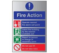 V Safety General Fire Action Prohibition/Safe Lifts Sign - 150mm x 200mm - Self Adhesive Alu Effect