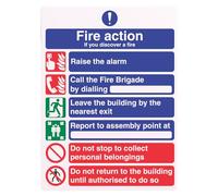 V Safety 12009AN-S General Fire Action 6 Message Sign - Portrait - 150mm x 200mm - Self Adhesive Vinyl, Black/Blue/Green/Red