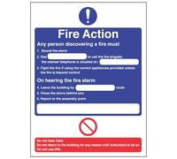 V Safety General Fire Action Telephone Fire Action Notice Sign - 150mm x 200mm - 1mm Rigid Plastic