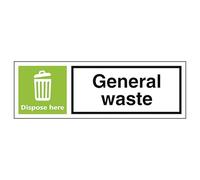 V Safety General Waste Dispose Here - Landscape 300 x 100 mm - Self Adhesive Vinyl - Aluminium Effect Safety Sign