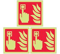 V Safety GITD Call Point Symbol 100 x 100 mm - Glow In The Dark Self Adhesive Vinyl Safety Sign (Pack of 3)