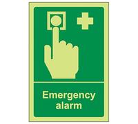 V Safety GITD Emergency Alarm - Portrait 100 x 150 mm - Glow In The Dark Self Adhesive Vinyl Safety Sign