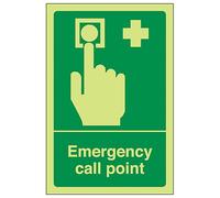 V Safety GITD Emergency Call Point 100 x 150 mm - Glow In The Dark Self Adhesive Vinyl Safety Sign