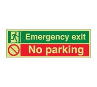 V Safety GITD Emergency Exit/No Parking 300 x 100 mm - Glow In The Dark Self Adhesive Vinyl Safety Sign