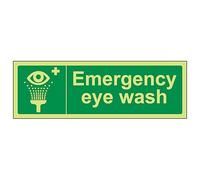 V Safety GITD Emergency Eye Wash - Landscape 300 x 100 mm - Glow In The Dark Self Adhesive Vinyl Safety Sign