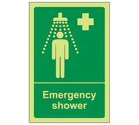 V Safety GITD Emergency Shower - Portrait 100 x 150 mm - Glow In The Dark Self Adhesive Vinyl Safety Sign